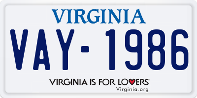 VA license plate VAY1986