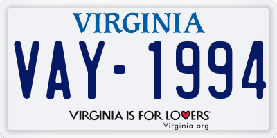 VA license plate VAY1994