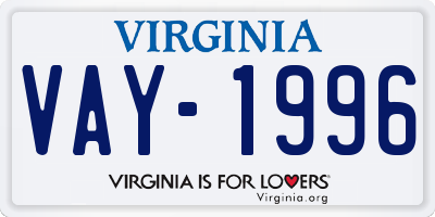 VA license plate VAY1996
