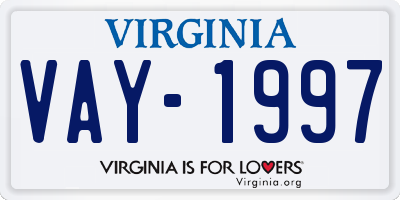 VA license plate VAY1997