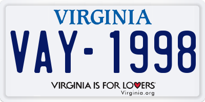 VA license plate VAY1998