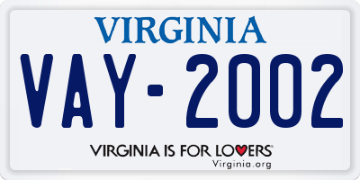 VA license plate VAY2002