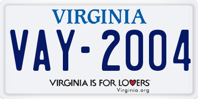 VA license plate VAY2004