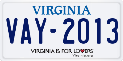 VA license plate VAY2013