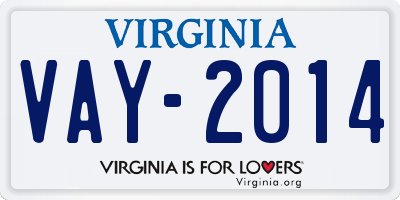 VA license plate VAY2014