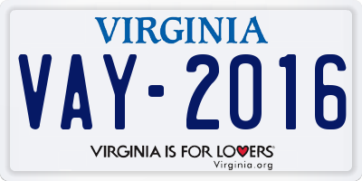 VA license plate VAY2016