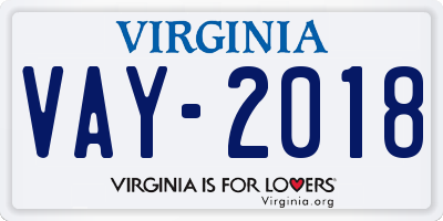 VA license plate VAY2018