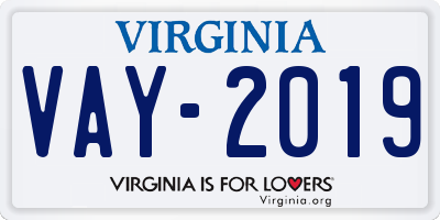 VA license plate VAY2019