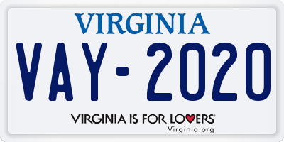 VA license plate VAY2020