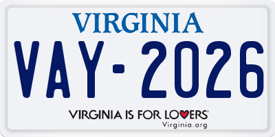 VA license plate VAY2026