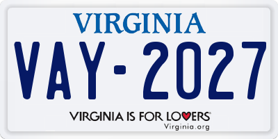 VA license plate VAY2027