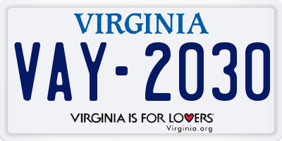 VA license plate VAY2030