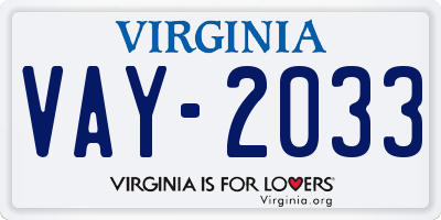 VA license plate VAY2033