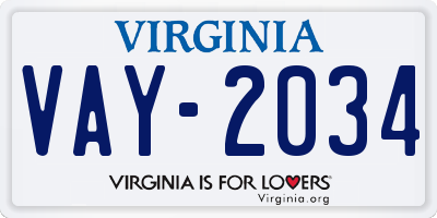 VA license plate VAY2034