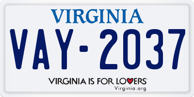 VA license plate VAY2037