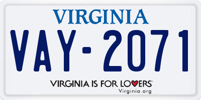 VA license plate VAY2071