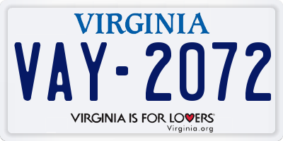 VA license plate VAY2072