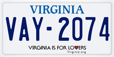 VA license plate VAY2074