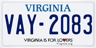 VA license plate VAY2083