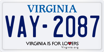 VA license plate VAY2087