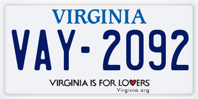 VA license plate VAY2092