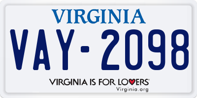 VA license plate VAY2098