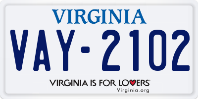 VA license plate VAY2102