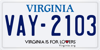 VA license plate VAY2103