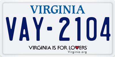 VA license plate VAY2104