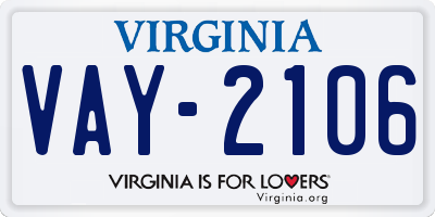 VA license plate VAY2106