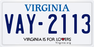 VA license plate VAY2113
