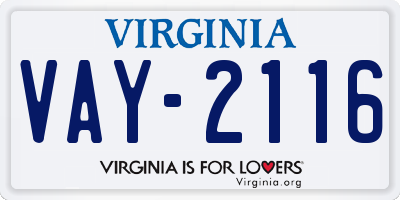 VA license plate VAY2116