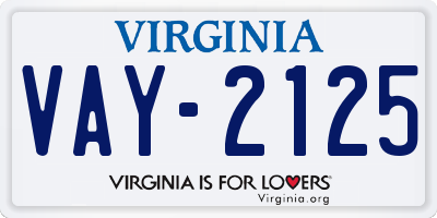 VA license plate VAY2125