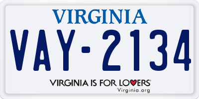 VA license plate VAY2134