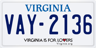 VA license plate VAY2136