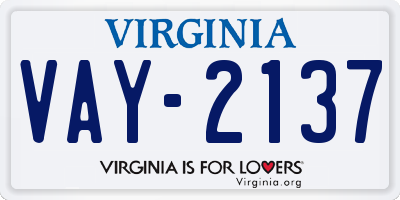 VA license plate VAY2137