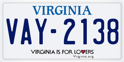 VA license plate VAY2138