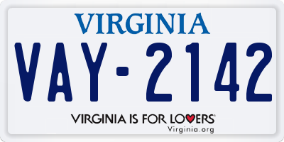 VA license plate VAY2142