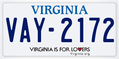 VA license plate VAY2172