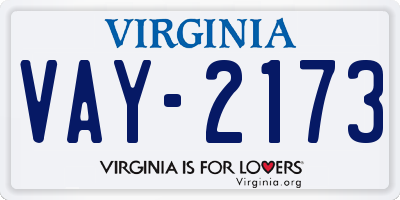 VA license plate VAY2173