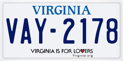 VA license plate VAY2178