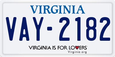 VA license plate VAY2182