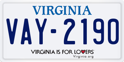 VA license plate VAY2190