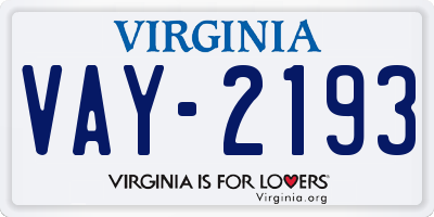 VA license plate VAY2193