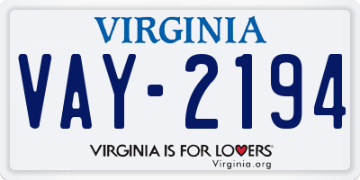 VA license plate VAY2194