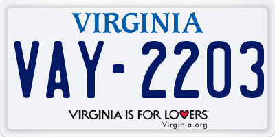 VA license plate VAY2203