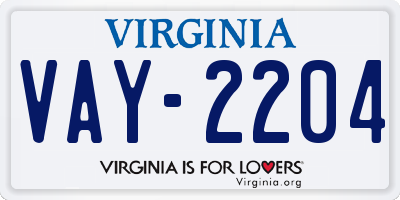 VA license plate VAY2204