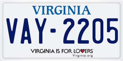 VA license plate VAY2205