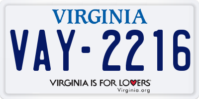 VA license plate VAY2216