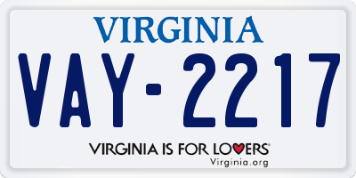 VA license plate VAY2217
